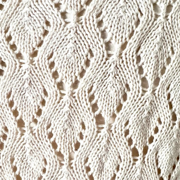 Romantic Lace panel sweater Snereono knit crochet pointelle cream, scoop neck - Picture 6 of 7